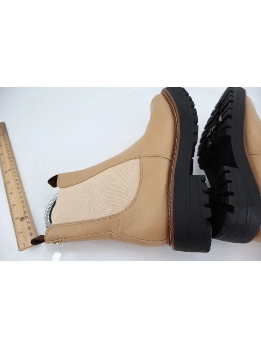 Sam Edelman Boots Laguna Chelsea Womens 6.5 Tan Leather Pull On Lug Sole Chunky